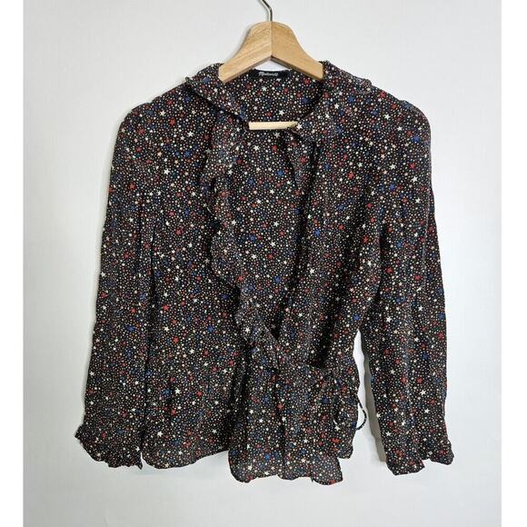 Madewell 100% Silk Ruffle-Hem Wrap Top in Starry Night Women's XS - Picture 4 of 11